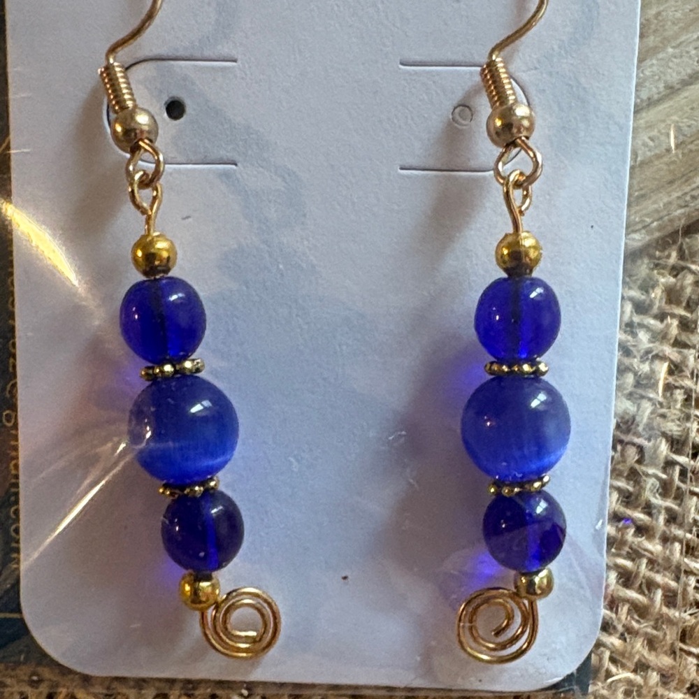 Chic Royal Blue and Gold Beaded Earrings